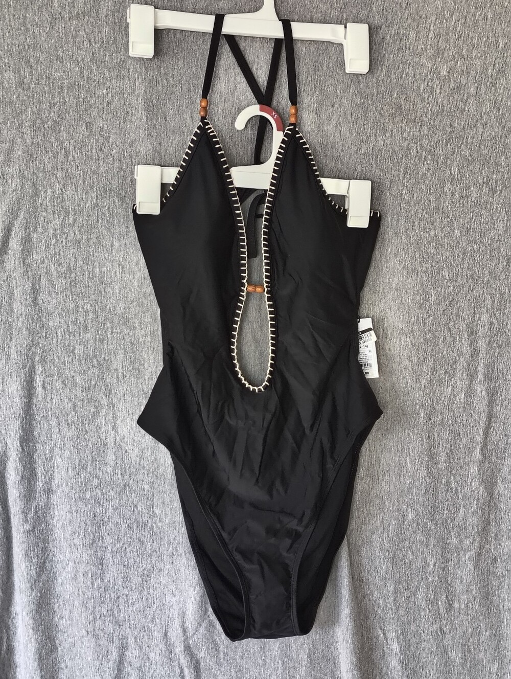 Shade & Shore Women’s Plunge Bead Detail One‑Piece – Black (Size L)